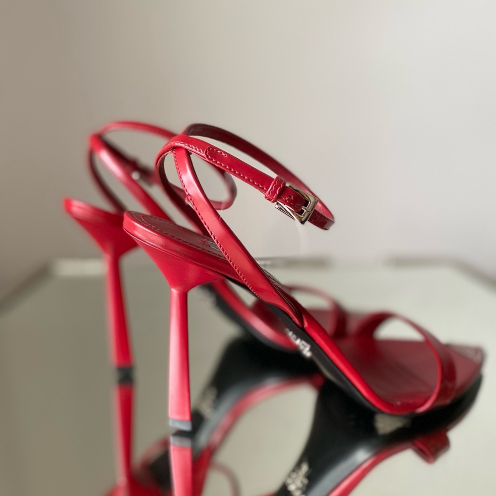 Prada Red Pointed Toe Ankle Strap Heels - Picture 6 of 12